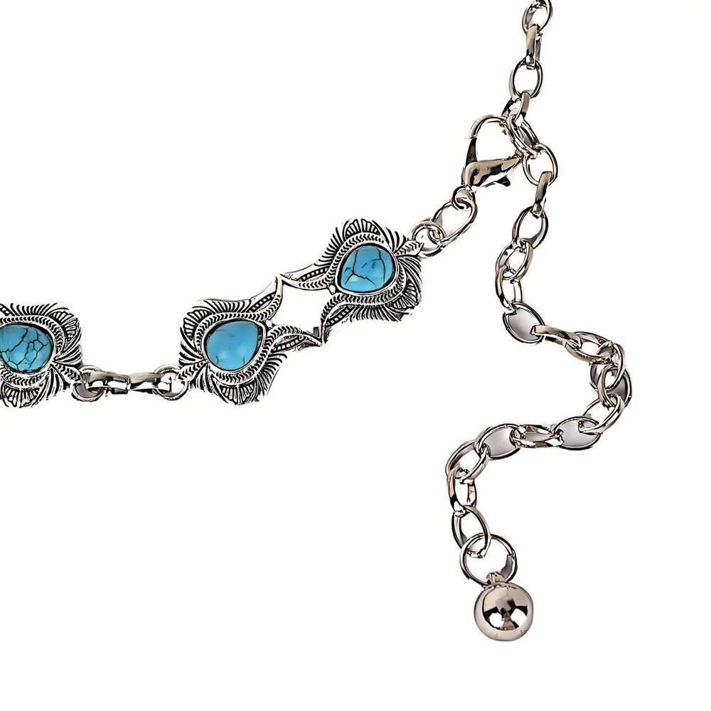 9379 M Cnbome Cowgirl Western Metal Concho Belt With Vintage Turquoise - Picture 2 of 6